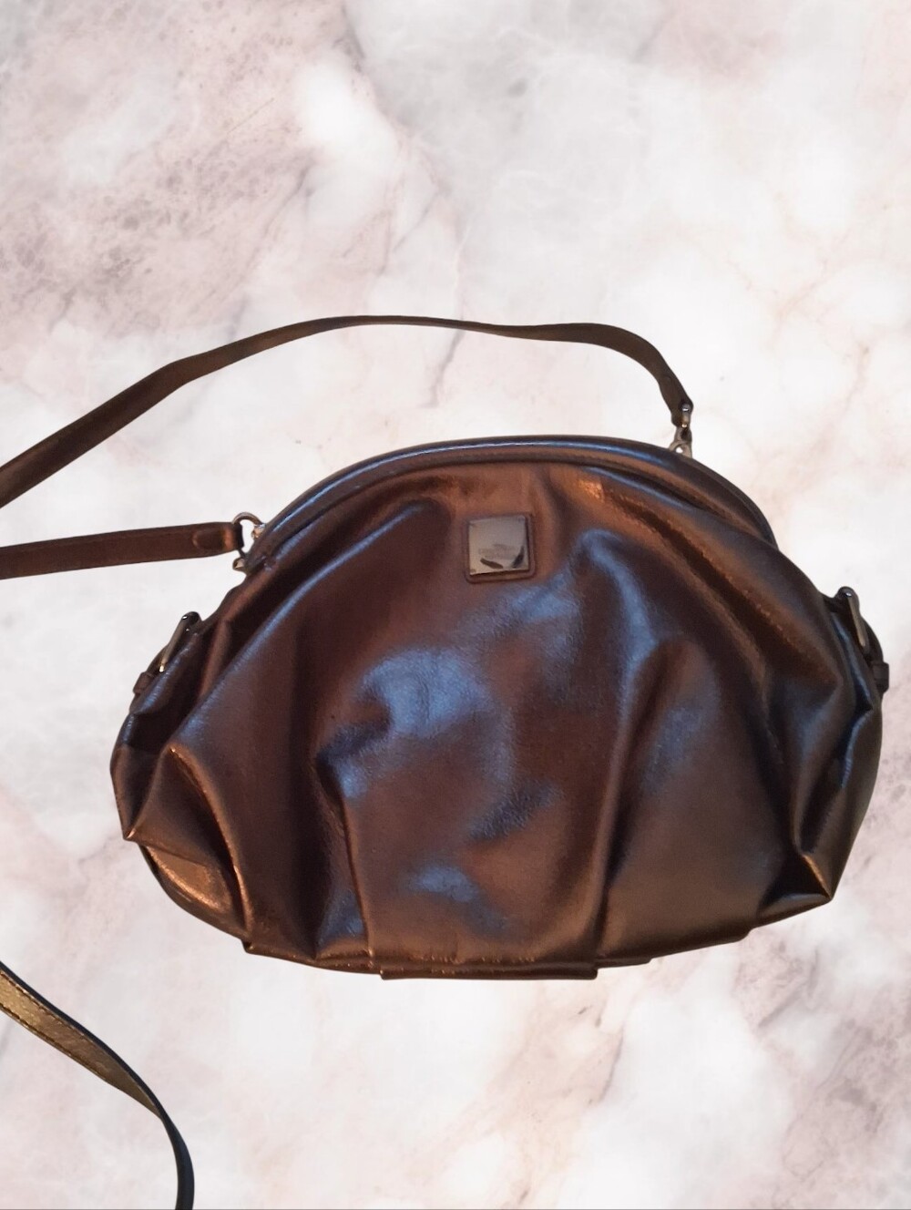 Simply Vera Wang Retro Vintage Bronze Mettalic Pleated Shoulder/Clutch Bag 8x10